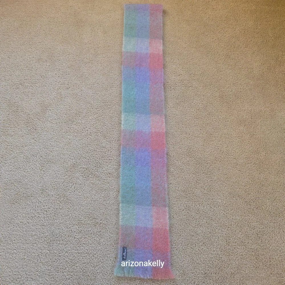 NWOT Mohair Scarf Pastel Plaid Pink Lavender St. Albans Australia